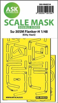  ASK/Art Scale  1/48 Sukhoi Su-30SM Flanker H wheels and canopy frame paint mask (inside and outside) 200-M48234