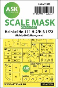  ASK/Art Scale  1/72 Heinkel He.111H-2/H-3 wheels and canopy masks outside only OUT OF STOCK IN US, HIGHER PRICED SOURCED IN EUROPE 200-M72008