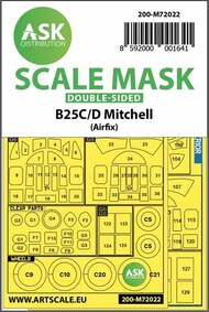  ASK/Art Scale  1/72 North-American B-25C/D Mitchell Kabuki wheels and canopy masks (inside & outside) OUT OF STOCK IN US, HIGHER PRICED SOURCED IN EUROPE 200-M72022
