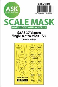  ASK/Art Scale  1/72 SAAB 37 Viggen single seater wheels and canopy frame paint masks (outside only) 200-M72043