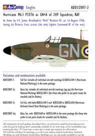  Aviaeology  1/32 Hawker Hurricane Mk.I P3576 as GNA of 249 Sqn, RAF � Nicolson VC (Basic Set) ADD32007-2X