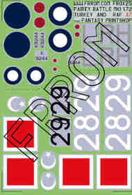  Frrom-Azur  1/72 Fairey Battle MK.I Turkey / UK 1/72 ndDecals proposed for two Battles: RAF K9244 RHoK, Sqn 88 in Champagne, May 1940Turkey Nr2829 FR0X25