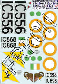 FR0X33 India Ouragan Sqn 4 / 47 / 51 Aux. ( 1/48 nd) size A #FR0X33