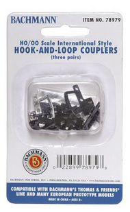  Bachmann  NoScale HO/OO International Style Hook & Loop Couplers (3pr/pk) BAC78979