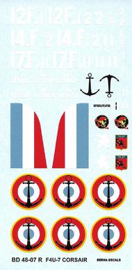  Berna Decals  1/48 Re-printed: Vought F4U-7 French Corsair, Indochina, Egypt, Tunisia (3 schemes) BER48007R
