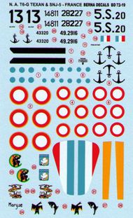  Berna Decals  1/72 North-American T-6G Texan and North-American SNJ-4 Texan Harvard in French Service (4) BER72019