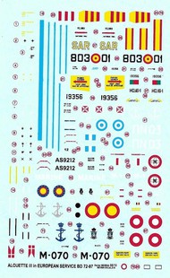  Berna Decals  1/72 Sud Aviation Alouette III European Air Forces BER72097