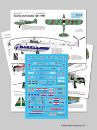 Bosnian and Croatian Air Forces 1991-1997Decals for Piper PA-18 Super Cub, Mil Mi-8 MTV-1 Hip, Agusta-Bell 47J-2a, UTVA-75 (3), Antonov An-2 Colt (4), MiG-21bis (4). Originally issued in our sold-out Insignia Air Force Special No. 2. #BR818