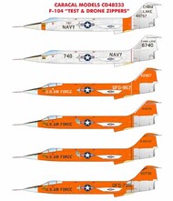  Caracal Models  1/48 Lockheed F-104 'Test & Drone Zippers' OUT OF STOCK IN US, HIGHER PRICED SOURCED IN EUROPE CD48233