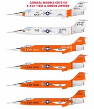  Caracal Models  1/72 Lockheed F-104 'Test & Drone Zippers' OUT OF STOCK IN US, HIGHER PRICED SOURCED IN EUROPE CD72155