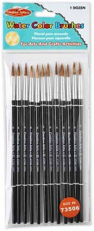  Creative Arts  NoScale Watercolor Brushes #6 11/16 Camel Hair (12) CRT73506