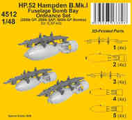 Handley-Page HP.52 Hampden B.Mk.I - Fuselage Bomb Bay Ordnance Set, (250lb GP, 250lb SAP, 500lb GP Bombs) CMK4512