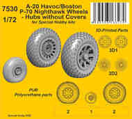 Douglas A-20 Havoc/Boston/ P-70 Nighthawk Wheels/ Hubs without Covers Resin cast wheels #CMK7530