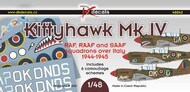  DK Decals  1/48 Curtiss Kittyhawk Mk.IV - RAF, RAAF and SAAF squadrons over Italy 1944-45 DKD48042
