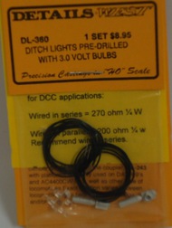  DETAILS WEST  HO Ditch Lights Pre-Drilled w/3.0v Bulbs (1 Set) DTW360