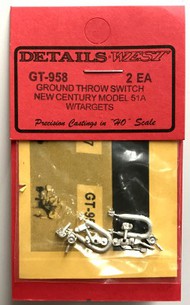  DETAILS WEST  HO Ground Throw Switch New Century Model 51A w/Targets (2ea) DTW958
