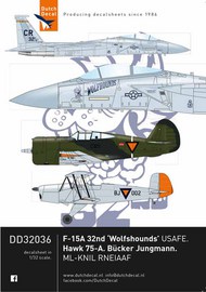  Dutch Decal  1/32 Curtiss-Hawk H-75A-4, Bucker Jungmann RNEIAAF. McDonnell F-15A Eagle 32nd TFS 'Wulfshund' DD32036