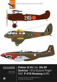 Fokker D.VII, de Havilland Dominie, North-American P-51D AURI #DD32038