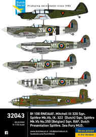 Dutch and Belgian Spitfires RAF WWII. Mitchell III 320 Sqn RAF. Bf 108 RNEIAAF. DD32043