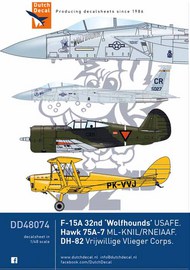  Dutch Decal  1/48 Curtiss-Hawk H-75A-4, Bucker Jungmann RNEIAAF. McDonnell F-15A Eagle 32nd TFS 'Wulfshund' DD48074