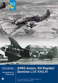  Dutch Decal  1/48 Avro Anson, De Havilland Rapide / Dominie LSK KNILM DD48084