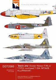  Dutch Decal  1/72 Dutch Jets Gloster Meteor F.4/Mk.8 T.7, Lockheed T-33, Northrop NF-5A/B KLu DD72080