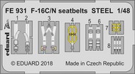  Eduard Accessories  1/48 Locheed-Martin F-16C/N Fighting Falcon seatbelts STEEL (designed to be used with Tamiya kits) EDUFE931