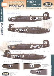  Elite Decals  1/48 Consolidated B-24H 834 BS `Zodiacs' Part 2. (2) 42-52532 2S-K `Virgo'; 42-52650 2S-B `Cancer'. Nose art specially printed. Both OD/grey ELT48007