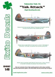  Exito Decals  1/48 Yak Attack and includes markings for three striking Yak-1b EXED48007