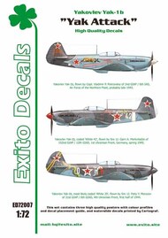  Exito Decals  1/72 Yak Attack and includes markings for three striking Yak-1b EXED72007