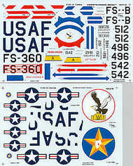 Republic F-84E Thunderjet over Korea (4) 49-2360 FS-360 182FBS Miss Jacque II/Kay-Allen Korea Jan 52; 51-496 FS-496-B 196FBS Japan June 52; 51-512 FS-512-B 159FBS Japan 52; 51-542 FS-542-B 111FBS Korea Jan 52. Double sheet #EC4851