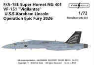 Boeing F/A-18E Super Hornet NG 401 VFA-151 'Vigilantes' U.S.S Abraham Lincoln Operation Epic Fury 2026 FD72116