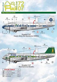  FCM Decals  1/72 Civil Douglas C-47 VARIG & REAL Aerovias Brasilia RIO72007