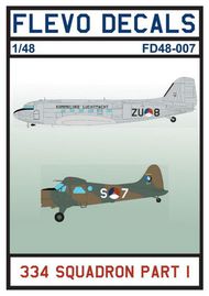  Flevo Decals  1/48 334 (Dutch) Squadron Pt 1. Douglas C-47B Dakota choice of ZU-3; ZU-8; ZU-11; ZU-16; X-2; X-4; X-7; X-8; X-10; de-Havilland-Canada DHC-2 Beaver S-1; S-5; S-7 FV48007