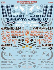 'Death Dealing Deltas' US Marine Corps McDonnell-Douglas F/A-18D's at WarThis two sheet set features markings for five F/A-18D aircraft as they appeared during deployments in support of combat operations. VMFA(AW)-533 Operation Iraqi FreedomVMFA(AW)-533 O #ORDFL32004