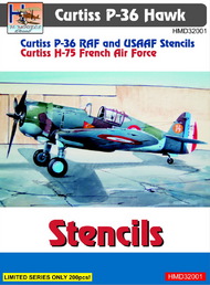 Curtiss P-36/H-75 Hawk stencils RAF, USAF and France #HMD32001