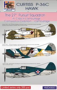  H-Model Decals  1/48 Curtiss P-36C Hawk. USAAF Pt.1 27th Pursuit Sqn in Class III 'Confusion or Distortion' camouflage. Choice of 3 schemes from 1939 HMD48003