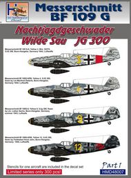  H-Model Decals  1/48 Messerschmitt Bf.109G Nachtjagdgeschwader Wilde Sau Jagdgeschwader JG 300, Pt.1 HMD48007