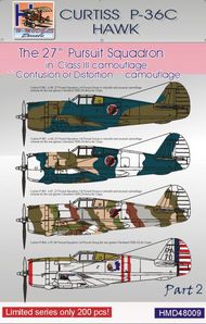  H-Model Decals  1/48 Curtiss P-36C Hawk USAAF.3=27th Pursuit Squadron, in Class III Confusion or Distortion Camouflage. USAAF Pt.2 HMD48009
