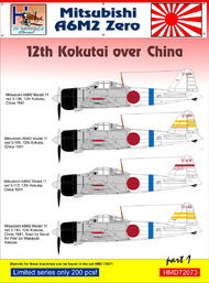  H-Model Decals  1/72 Mitsubishi A6M2 12th kokutai over China HMD72073