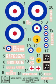  H-Model Decals  1/48 Willys Jeep MB/Ford GPW: RAF Jeeps, Pt.2 HMT48031