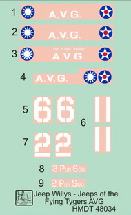  H-Model Decals  1/48 Willys Jeep MB/Ford GPW: Flying Tigers' Jeeps HMT48034