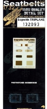 Sopwith Triplane Seatbelts (2 sets) for Wingnut Wings (Fabric/Photo-Etch Buckles) #HGW132093