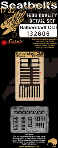  HGW Models  1/32 Halberstadt CI.II pre-cut (laser) Seat Belts HGW132606