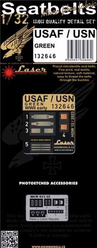  HGW Models  1/32 USAF / USN EARLY WWII (GREEN) - SEATBELTS HGW132646