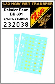  HGW Models  1/32 Daimler Benz 601 Engine - Stencils Wet Transfers HGW232038