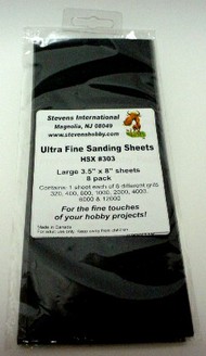  Hobby Stix  NoScale 3.5"x8" Ultra Fine Hobby Sanding Sheets (8 diff grits/Bag) HSX303