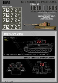  HQ-Masks  1/16 Tiger I #712 Initial Production 7.komp. / schwere.Panzer Abt.501 Tunisia 1943 Afrika Paint Mask HQ-TI16030