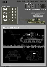  HQ-Masks  1/16 Tiger I #342 Mid Production 3rd Company 101st schw.SS-Pz.Abt.-Belgium March 1944 Paint Mask HQ-TI16049