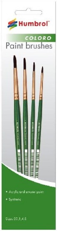  Humbrol  NoScale Coloro Paint Brushes Sizes 00, 1, 4, 8 HMB4050